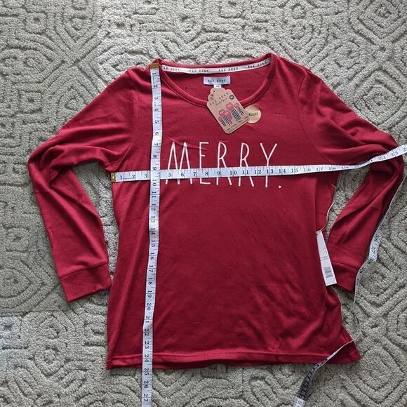 Nwt RAE DUNN red Merry pj shirt top pajama size Medium @Y - Picture 7 of 10